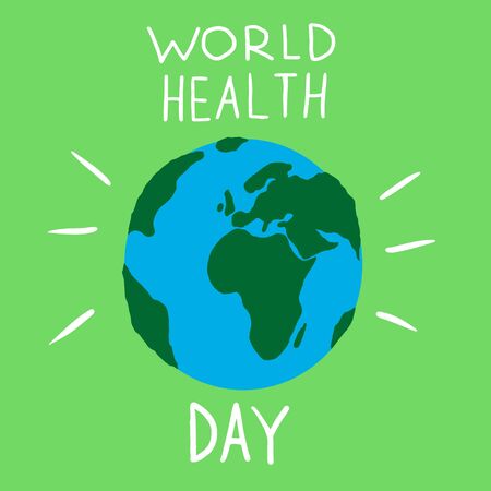 Vector Illustration of World health day. Ecology. Earth on green background.のイラスト素材