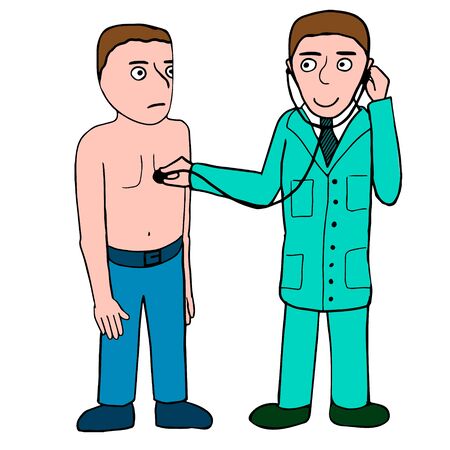 Vector illustration of a stethoscope examining man at doctorのイラスト素材