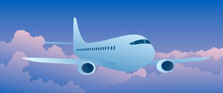 Vector illustration of passenger plane flying among the cloudsのイラスト素材
