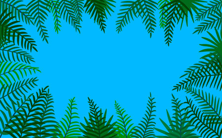 Vector frame of palm leaves on blue backgroundのイラスト素材