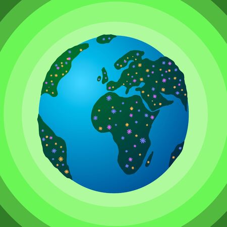 Vector Illustration of Earth on green background. Ecology. Earth in flowers.のイラスト素材