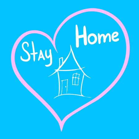 Self-isolation and prevention of coronavirus. The inscription Stay at home in the heart with house.のイラスト素材