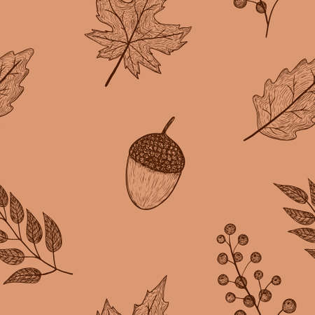 autumn vintage seamless pattern on black backgroundのイラスト素材