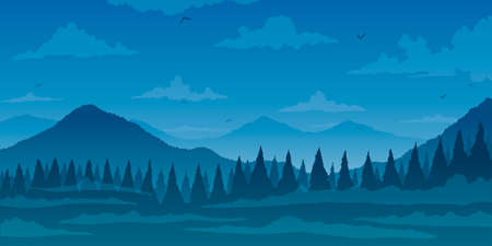 Vector background. Fir forest in hilly mountainsのイラスト素材