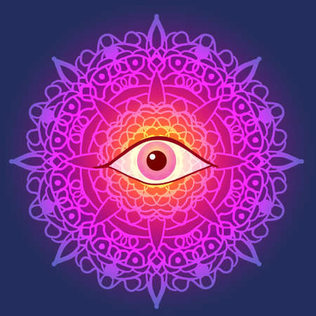 spiritual eye centered Indian multicolored mandala backgroundのイラスト素材