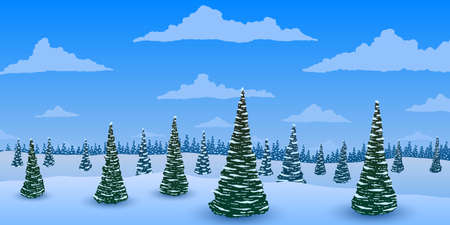 Panorama. Winter landscape. Fir trees forest in the snow.のイラスト素材