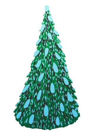 Vector green fir tree in snow isolated on white backgroundのイラスト素材