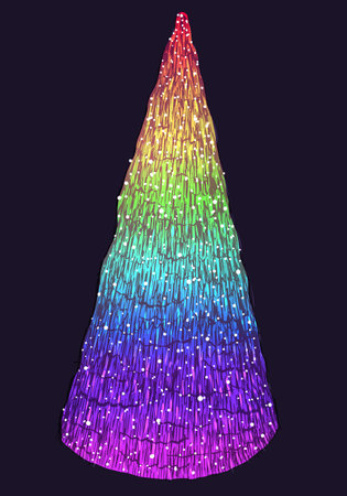 Vector rainbow decorated Christmas tree with garlandsのイラスト素材