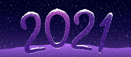 new years purple inscription 2021 in snowのイラスト素材