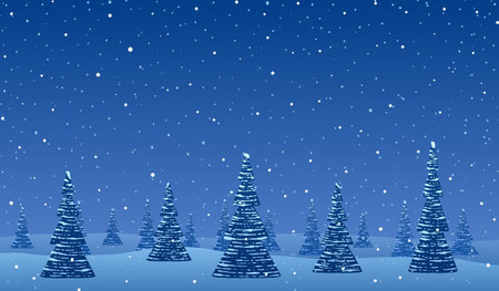 Vector abstract winter landscape. Abstract trees against a blue background of falling snow.のイラスト素材
