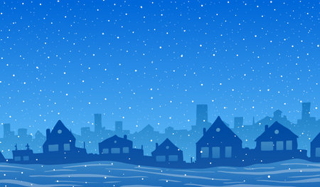 Vector winter abstract illustration. Cartoon town in snow.のイラスト素材