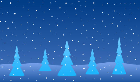 Vector winter illustration. Abstract trees against a blue background of falling snow.のイラスト素材