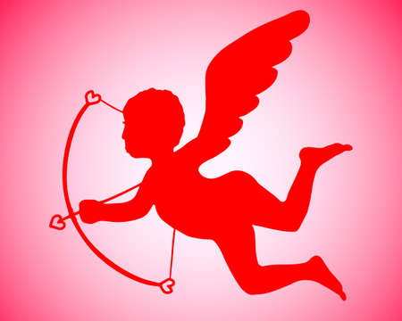 Vector illustration for Valentines Day. Red Isolated Flying Cupid with Bowのイラスト素材