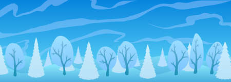 Vector winter cartoon illustration. forest in snow.のイラスト素材