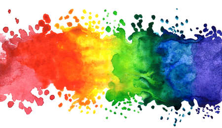 Rainbow splash in watercolor on white backgroundの写真素材