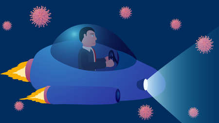 Illustration of business in context of virus. Protected spaceship flying through virusのイラスト素材