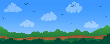 Vector illustration. Road in cartoon green meadowsのイラスト素材