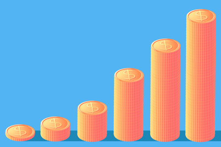 Growth graph with dollar coins on blue backgroundのイラスト素材