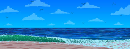Vector illustration. Ocean coast. Sand beach.のイラスト素材