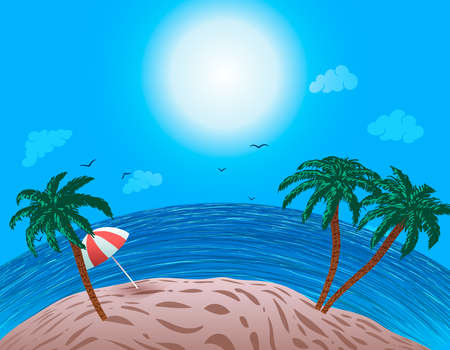 Vector palm trees on ocean coast backgroundのイラスト素材