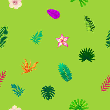 Vector seamless green background of tropical leavesのイラスト素材