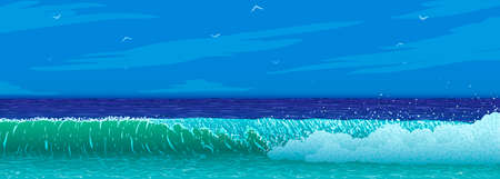 blue calm wave on ocean shore vector illustration.のイラスト素材