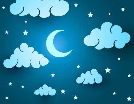 Vector Illustration. Cartoon sky, moon and starsのイラスト素材