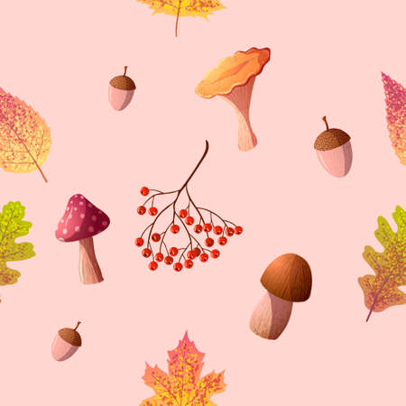 autumn vintage seamless pattern on orange backgroundのイラスト素材