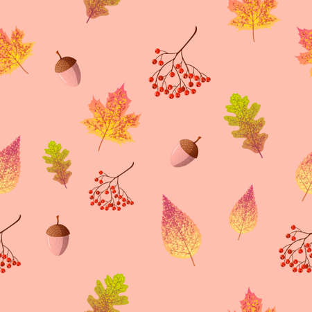 autumn vintage seamless pattern on orange backgroundのイラスト素材