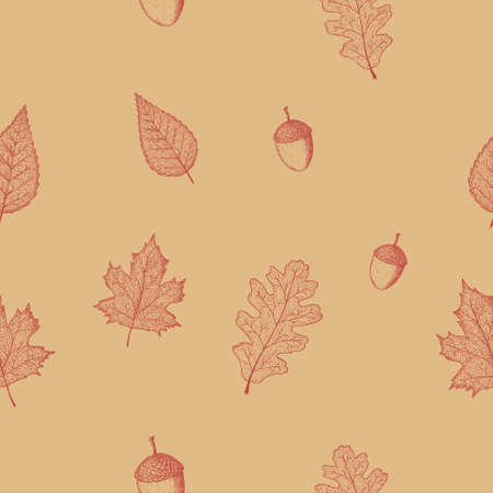 autumn vintage seamless pattern on yellow background in strokesのイラスト素材