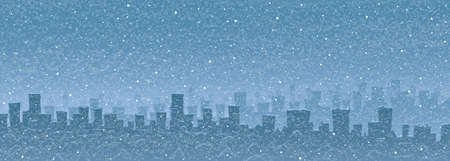 Vector cartoon abstract snowfall in winter big city skyscrapersのイラスト素材