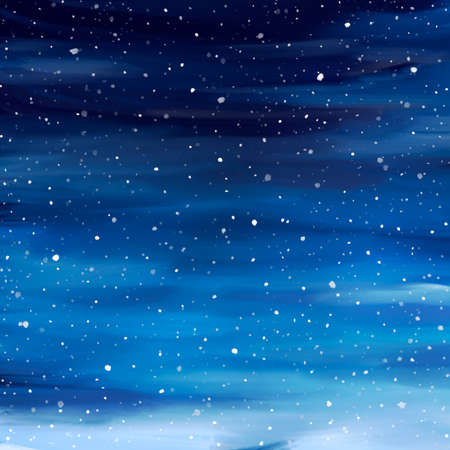 Falling snow abstract illustration on blue backroundの写真素材