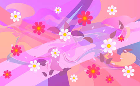 Vector spring abstract background. Flowers and leaves on colorful bright background.のイラスト素材