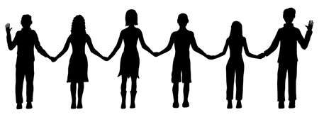 Vector illustration of the international Friendship Day. Silhouettes of men and women stand holding hands.のイラスト素材