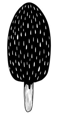 vector illustration of chocolate ice cream with crumbs on stick isolated on white background drawn in strokesのイラスト素材