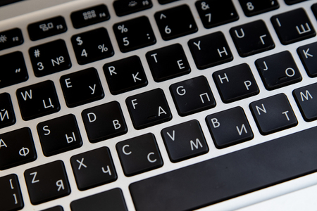 Close up of keyboard of a modern laptop. Enter button.の写真素材