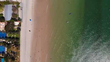 Top view of the beautiful seascape in Hua Hin in Prachuap Khiri Khan Province, Thailand, aerial view on the coastline, sea and the city of Hua Hinの写真素材