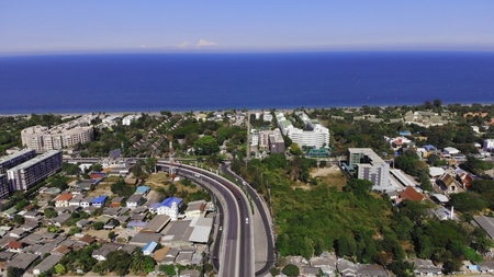 the contrast of slums and skyscrapers.の写真素材