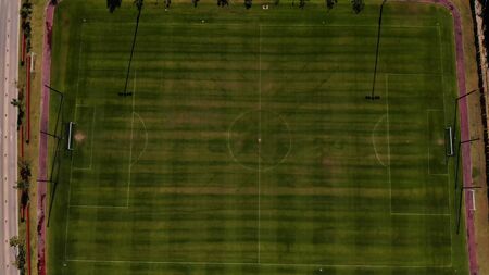 Hua Hin, Thailand - March 10, 2019: soccer field top view.のeditorial素材