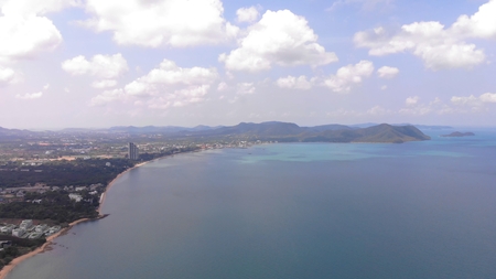 Top view of the beautiful seascape in Pattaya, Thailand, aerial view of the coastline and Pattaya Seaの写真素材