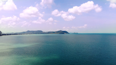 Top view of the beautiful seascape in Pattaya, Thailand, aerial view of the coastline and Pattaya...