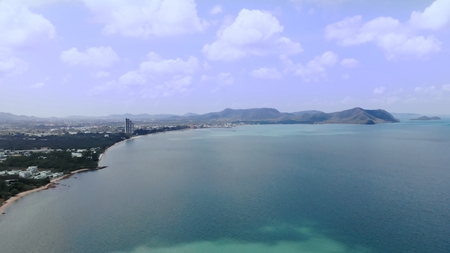 Top view of the beautiful seascape in Pattaya, Thailand, aerial view of the coastline and Pattaya Seaの写真素材