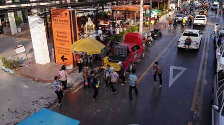 Pattaya, Thailand - April 19, 2019: Foreigner tourist joy and fun with Songran Day, water festivalのeditorial素材
