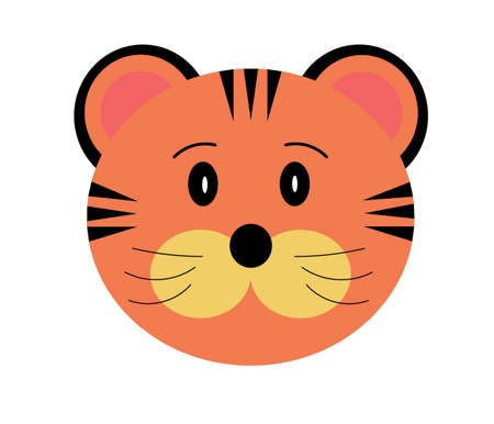Orange yellow tiger head, cartoon character isolated on white background. Chinese New Year of the tiger, vector imageのイラスト素材