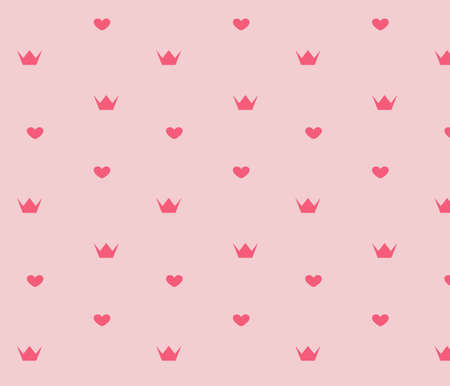 Pattern of pink hearts and crowns on a light pink background, vector image.のイラスト素材