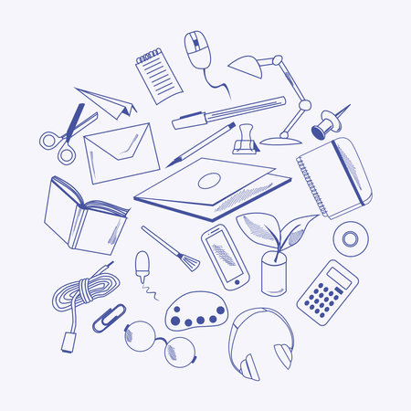 desktop, study items, stationery and appliancesのイラスト素材
