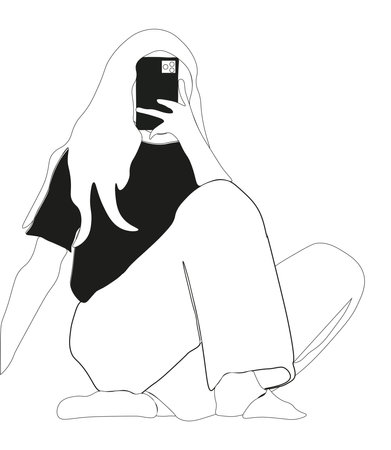 fashionable girl in black and whiteのイラスト素材