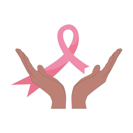 The banner of the World Cancer Day. Hands holding the information tape. It can be used for posters, posters, as a background or designのイラスト素材
