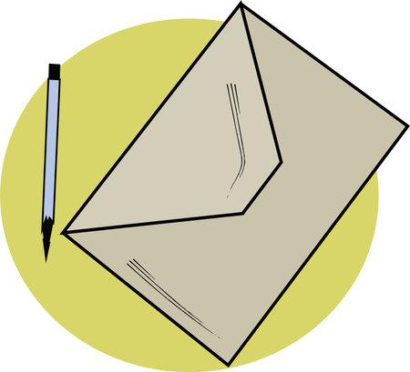 a letter in an envelope, a ballpoint pen, a sketch image. vector image, for stickers, postsのイラスト素材