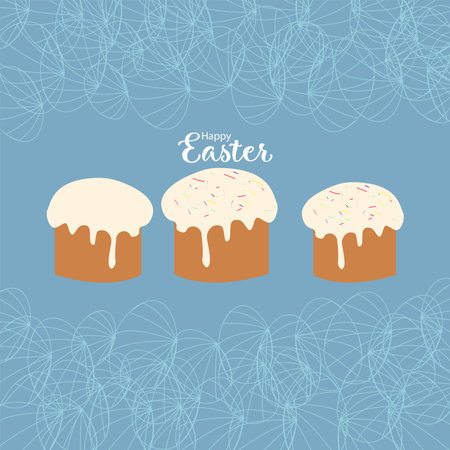 Easter, happy Easter, cake, pastries, cakes with icing and sprinkles. easter egg, painted eggs, easter egg silhouette. use it for the design of posters and posters, for the design of posts and storiesのイラスト素材